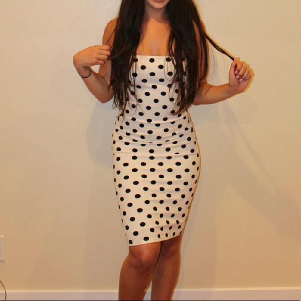 Strapless polka dot dress